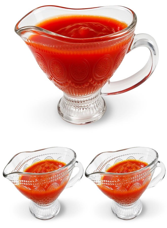 عبوة من قطعتين من أطباق المرق الزجاجية من سيوك، سعة 12 أونصة، مزودة بمقبض، قارب صلصة شفاف مزين بنقوش زهور بارزة، مثالي لتناول الطعام، ووجبات العطلات، والحفلات، وعيد الشكر، وعيد الميلاد. - Image 1